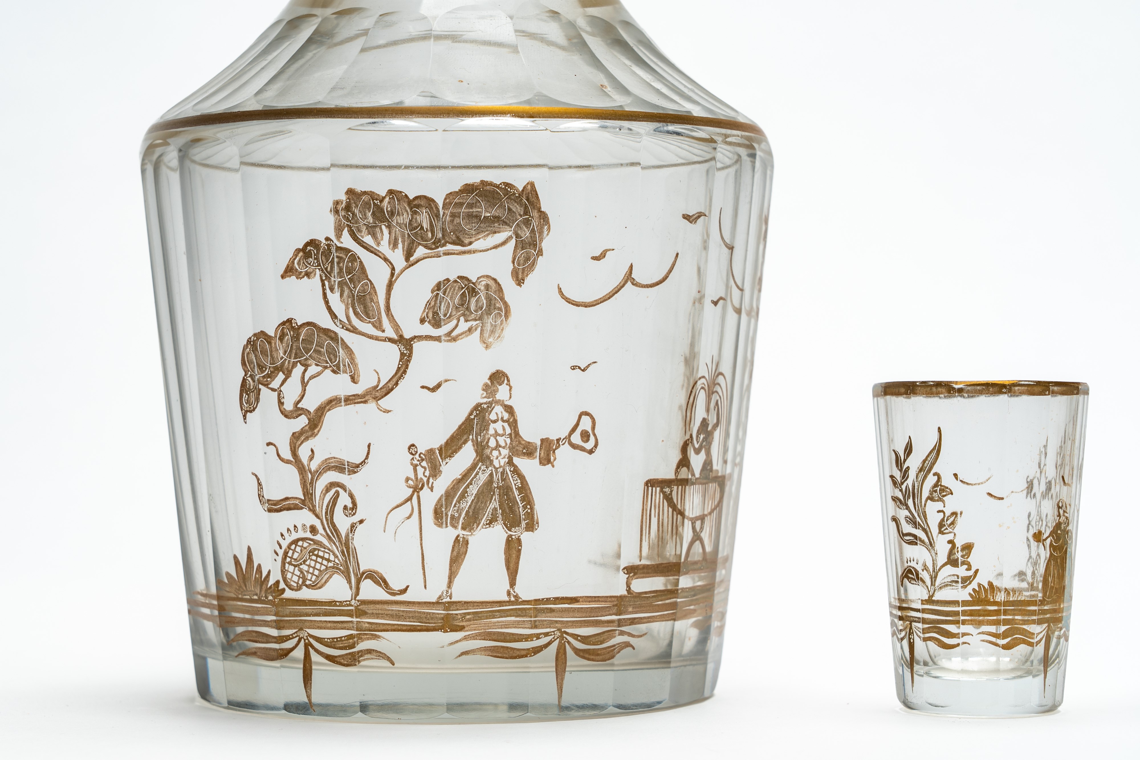 Servizio di Bicchieri in Vetro con Silhouette in Oro, Venezia Anni '30-'40 del Novecento