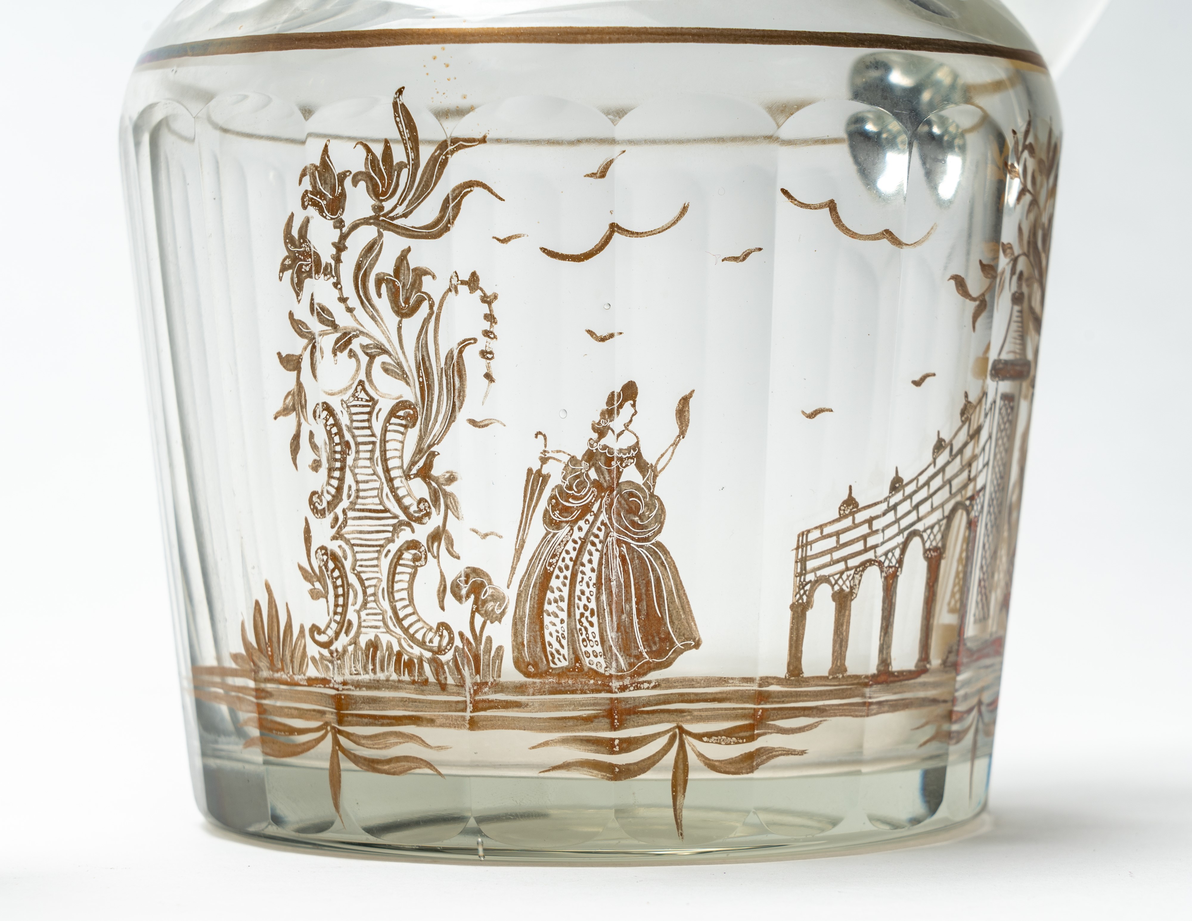 Servizio di Bicchieri in Vetro con Silhouette in Oro, Venezia Anni '30-'40 del Novecento