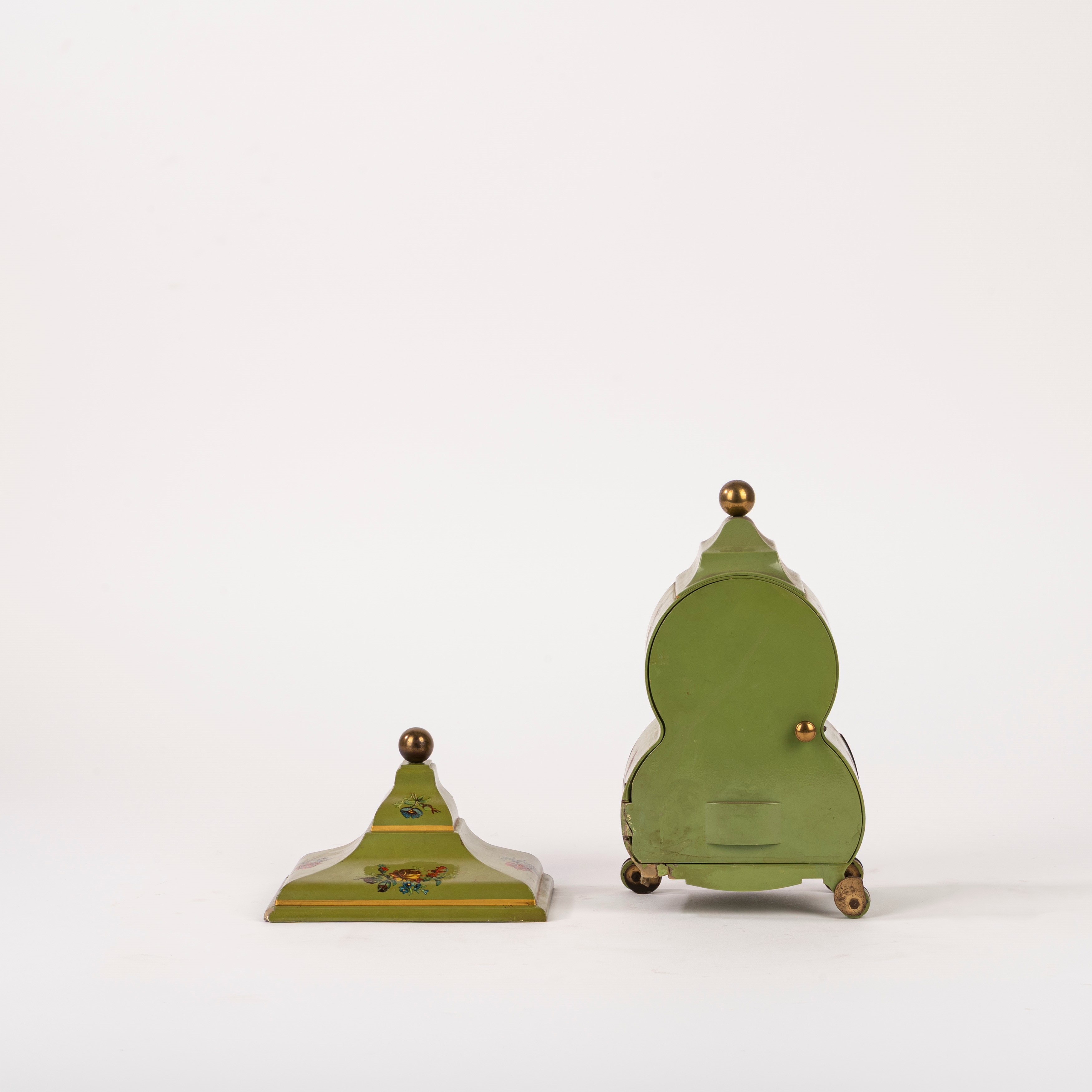 Pendola in bachelite verde, decorazione floreale, piccola