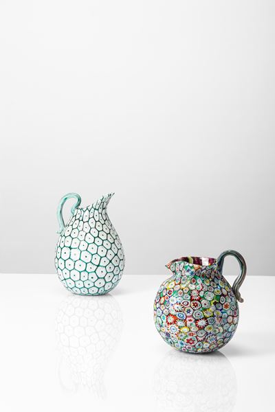 Coppia di brocche a murrine in vetro