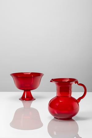 Blown glass jug and bowl 