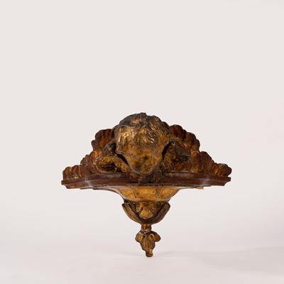 Mensola, legno intagliato e dorato con cherubino, XVIII secolo