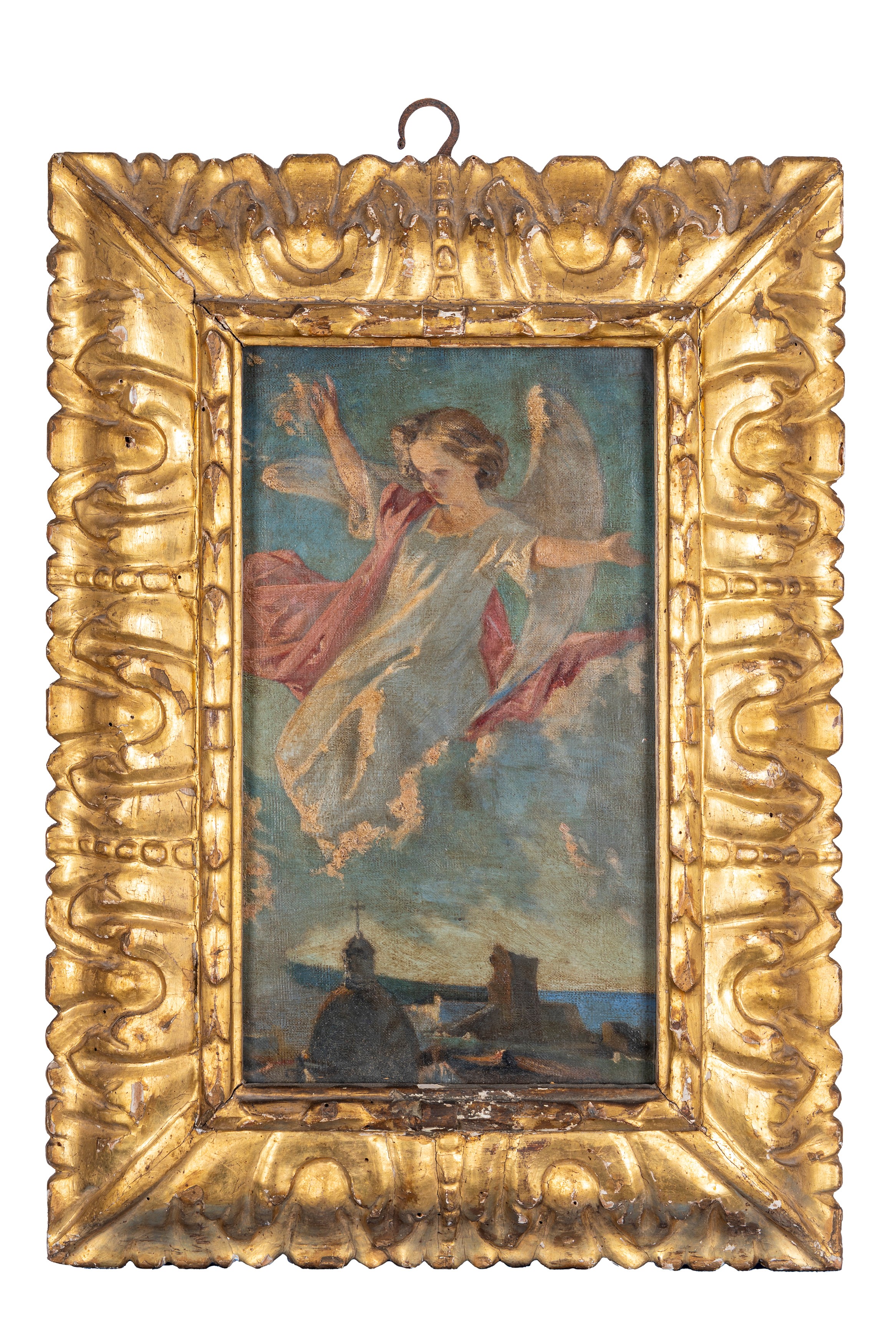 Scuola Italiana, Fine Secolo XIX - Inizi Secolo XX - Angelo (frammento), olio su tela applicato s...