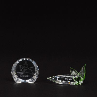 Fermacarte in cristallo Swarovski (edizione 25 Years of silver crystal) e Placca “Animali protett...