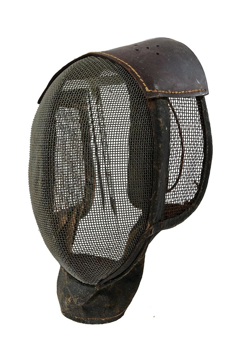 Maschera da scherma, protezione in rete di ferro con guarniture in cuoio (inizio XX secolo)