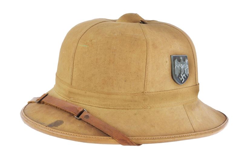 Casco coloniale tedesco, rivestito in lino e soggolo, 1933-1945