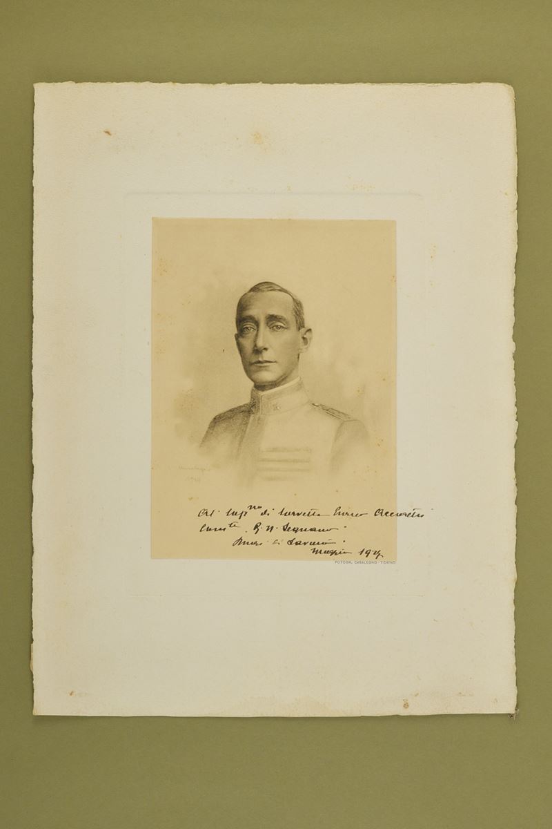 Ritratto fotografico, Duca di Savoia con dedica ad Enrico Accorretti, 1927