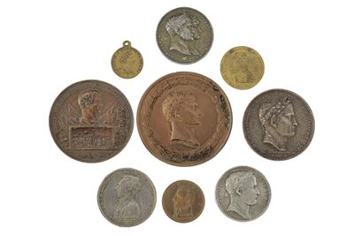 Lotto di medaglie a tema napoleonico, rame/bronzo e peltro (metallo bianco), XIX/XX secolo