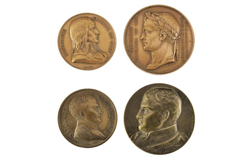 Napoleone Bonaparte, Lotto di quattro medaglie commemorative, Francia, diametro 41–40 mm