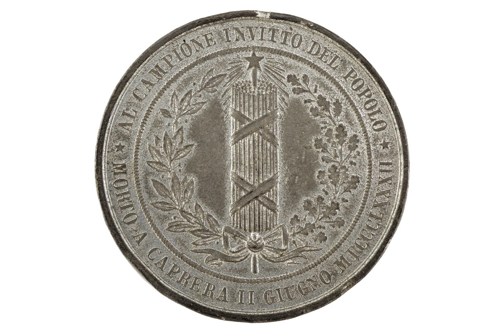 Giuseppe Garibaldi, Medaglia commemorativa «Al campione invitto del popolo», bronzo o metallo bia...