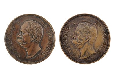 Regno d’Italia, Due medaglie commemorative per Umberto I (1878-1900) — bronzo, diametro 59 mm