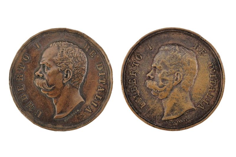 Regno d’Italia, Due medaglie commemorative per Umberto I (1878-1900) — bronzo, diametro 59 mm