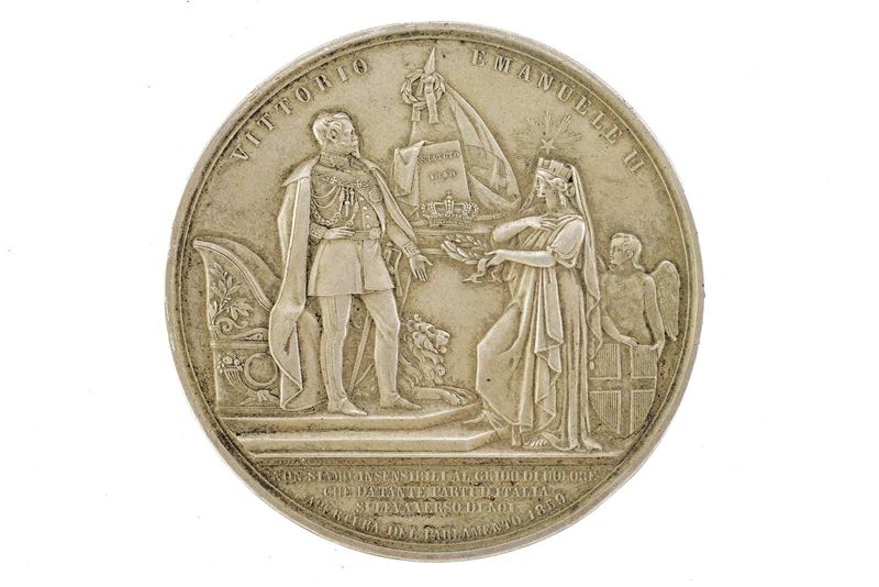 Regno d'Italia, Apertura del Parlamento – Vittorio Emanuele II (1859-1878), medaglia in bronzo ar...