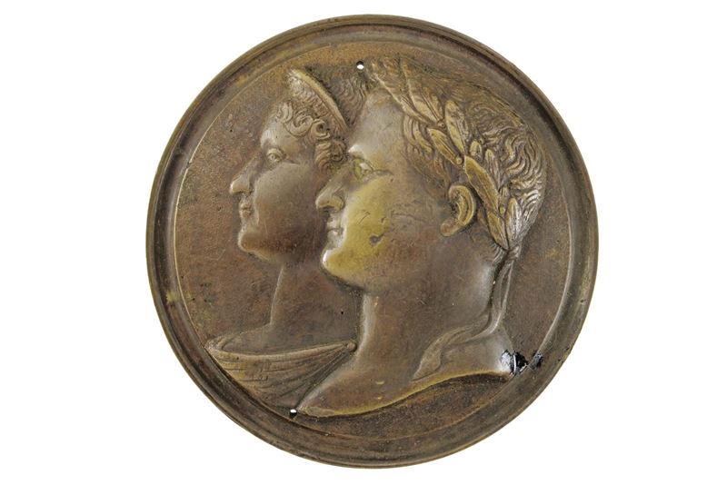 Placca decorativa francese, raffigurante Napoleone Bonaparte e Giuseppina, XIX secolo