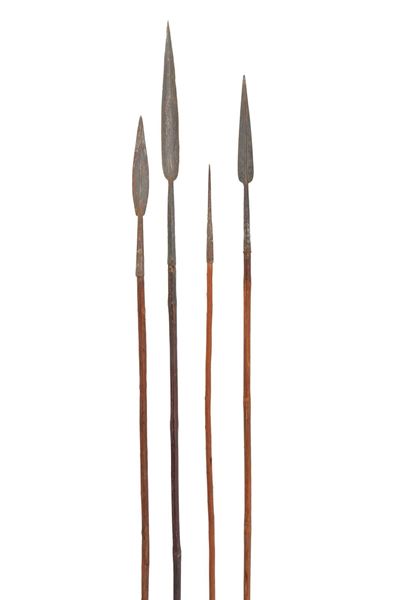 Lotto di quattro lance con elementi in corno d’Africa e contrappeso in ferro