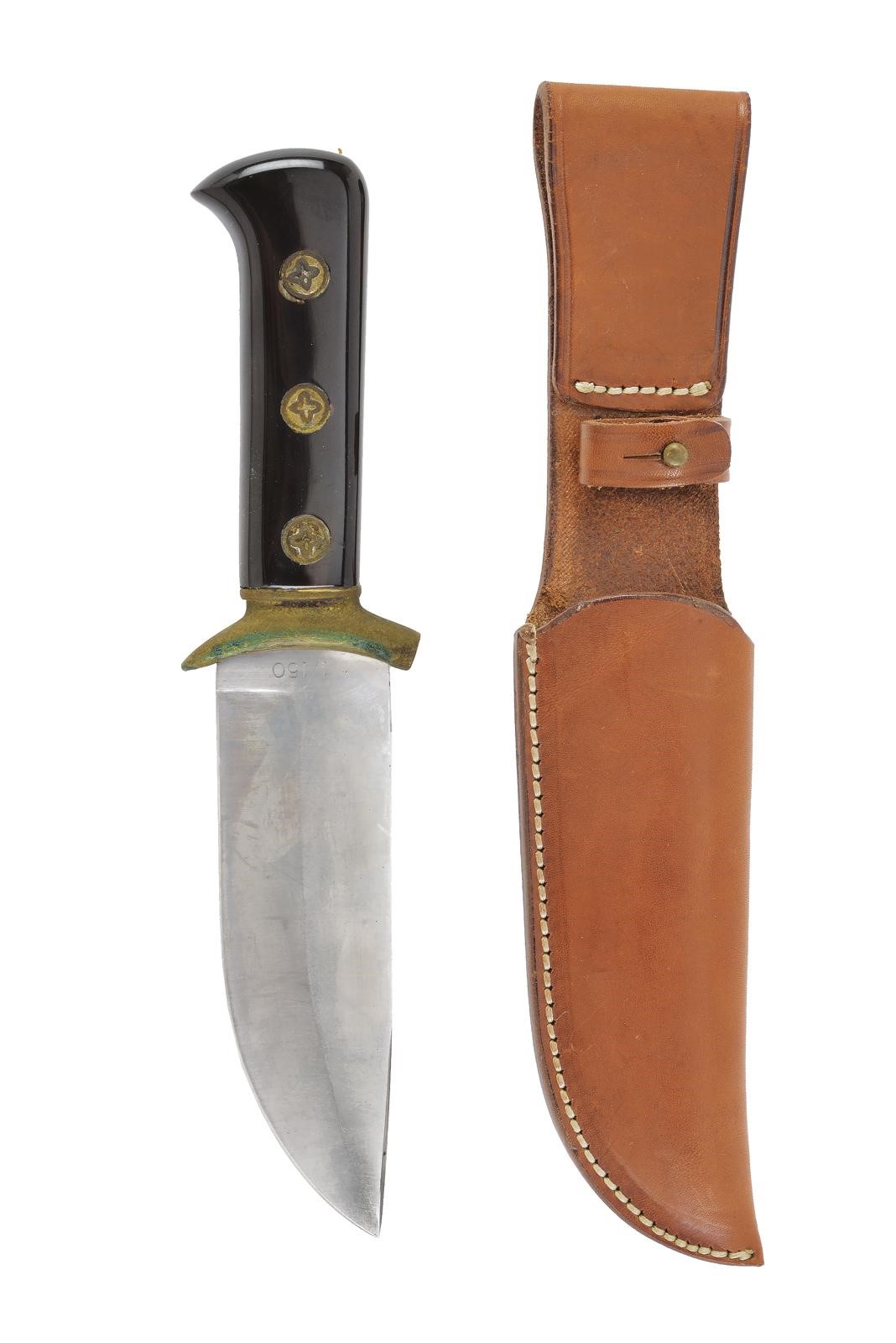 Coltello, lama a un filo con incisioni «1/150» e «1906–1996 90 DIANA», bronzo con guancette nere