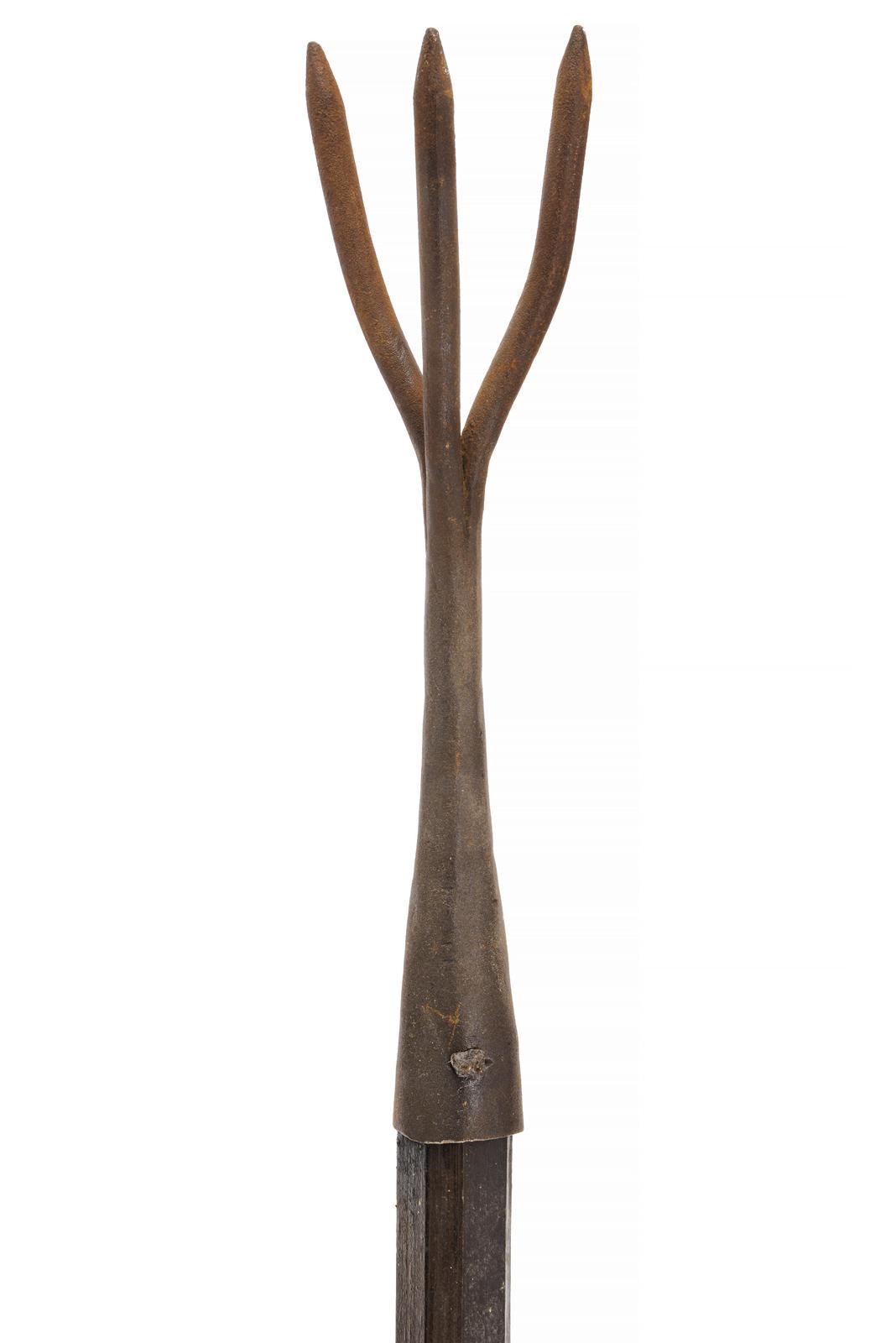 Lotto di tre forche agricole con teste in ferro, Europa (altezza 216–222 cm)