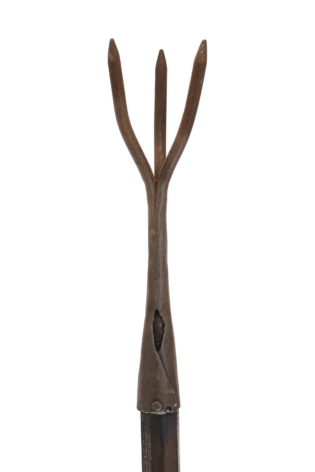 Lotto di tre forche agricole con teste in ferro, Europa (altezza 216–222 cm)