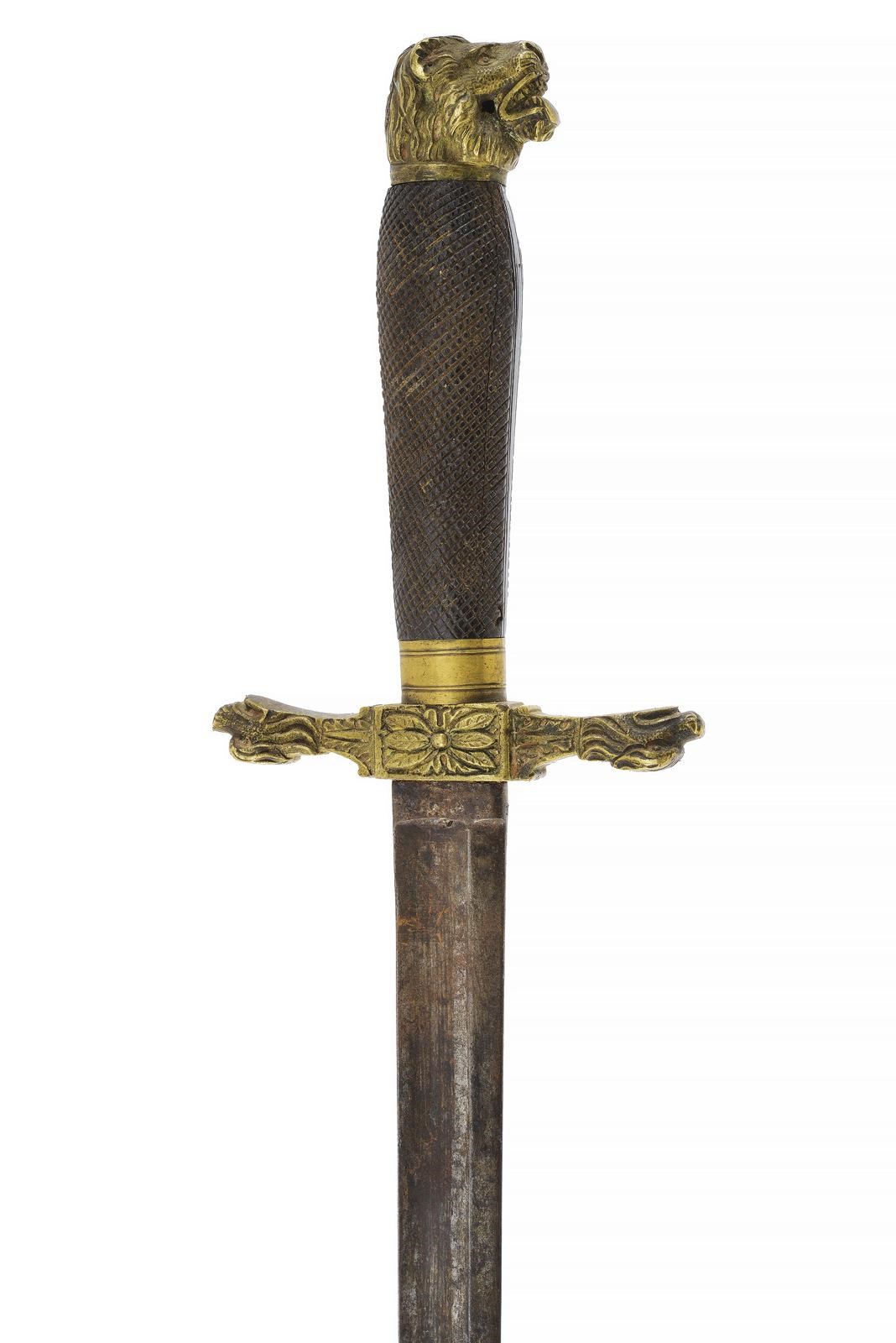 Militaria, Paloscio da caccia con lama dritta a un filo e fornimento in ottone decorato
