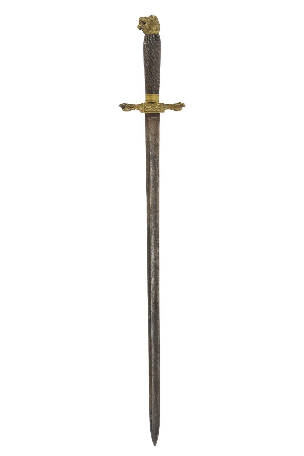 Militaria, Paloscio da caccia con lama dritta a un filo e fornimento in ottone decorato