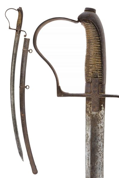 Sciabola da fanteria, lama curva sgusciata, ferro in patina