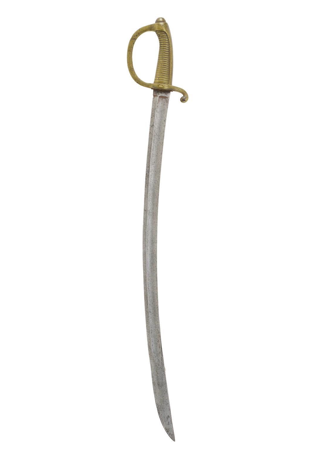 Sabre briquet, lama curva a un filo con sguscio e tallone, fornimento in ottone massiccio