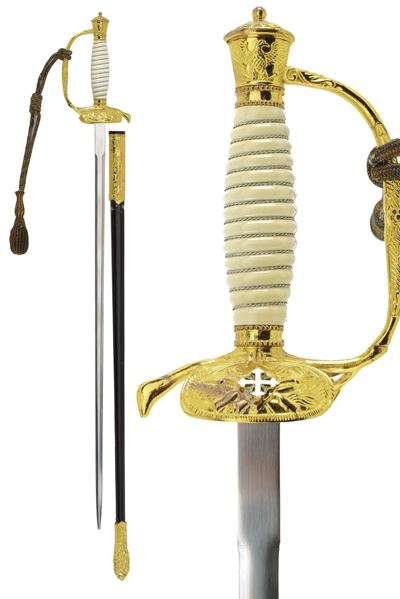 Replica moderna di spadino cerimoniale, lama in metallo dorato