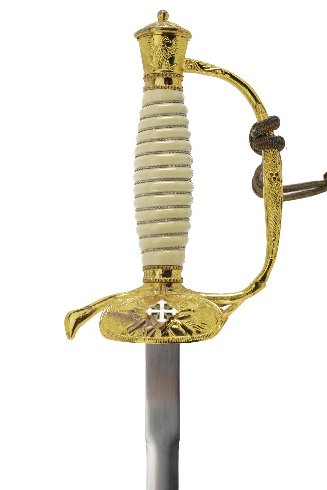 Replica moderna di spadino cerimoniale, lama in metallo dorato