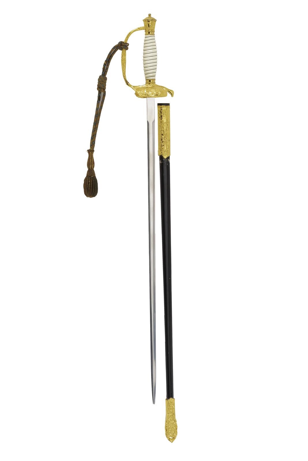 Replica moderna di spadino cerimoniale, lama in metallo dorato