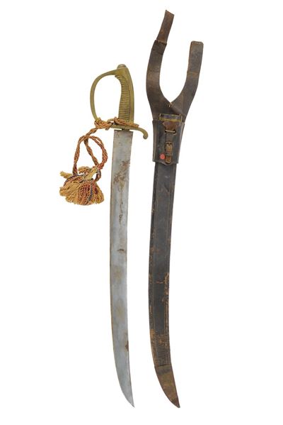 Militaria, Sabre briquet con lama piatta lievemente curva e controfilo