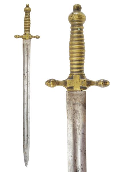 Daga della Guardia Nazionale, lama in acciaio dritta a due fili con fornitura in ottone recante c...