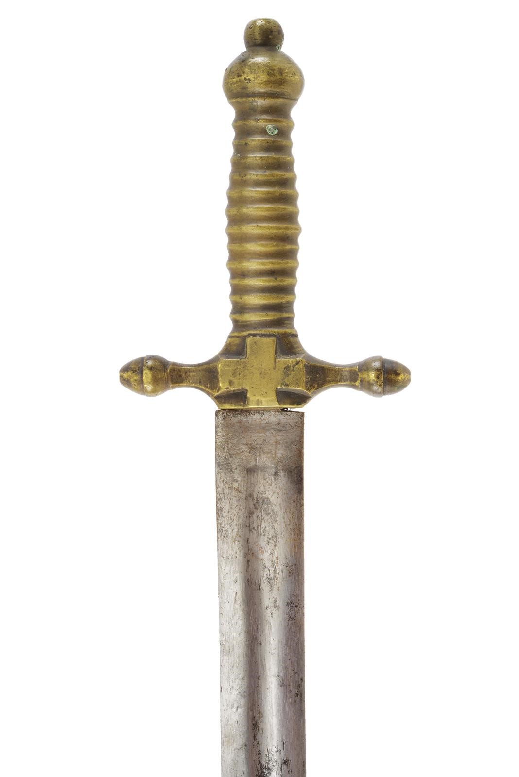 Daga della Guardia Nazionale, lama in acciaio dritta a due fili con fornitura in ottone recante c...