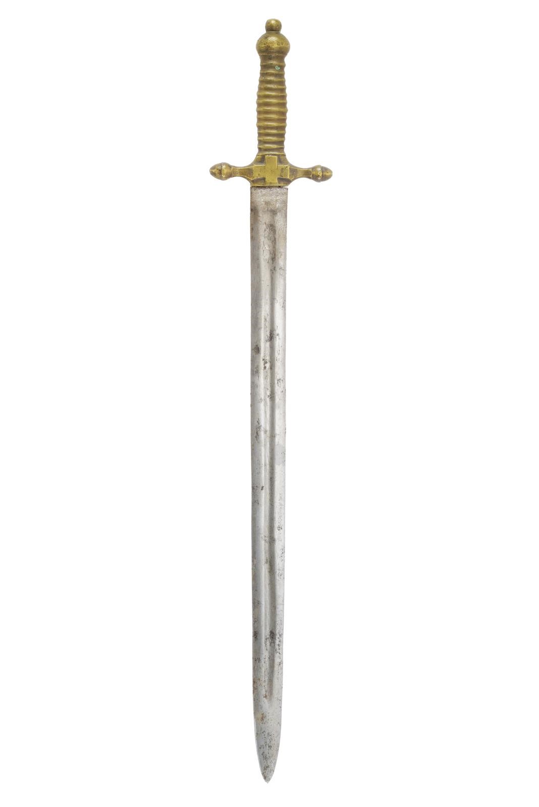 Daga della Guardia Nazionale, lama in acciaio dritta a due fili con fornitura in ottone recante c...