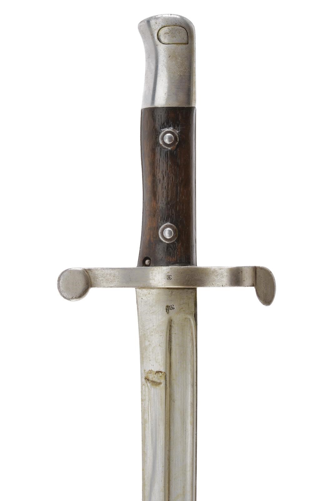 Baionetta per Kropatschek Mod. 1886, lama con marcatura Steyr 1886 e fodero in ferro