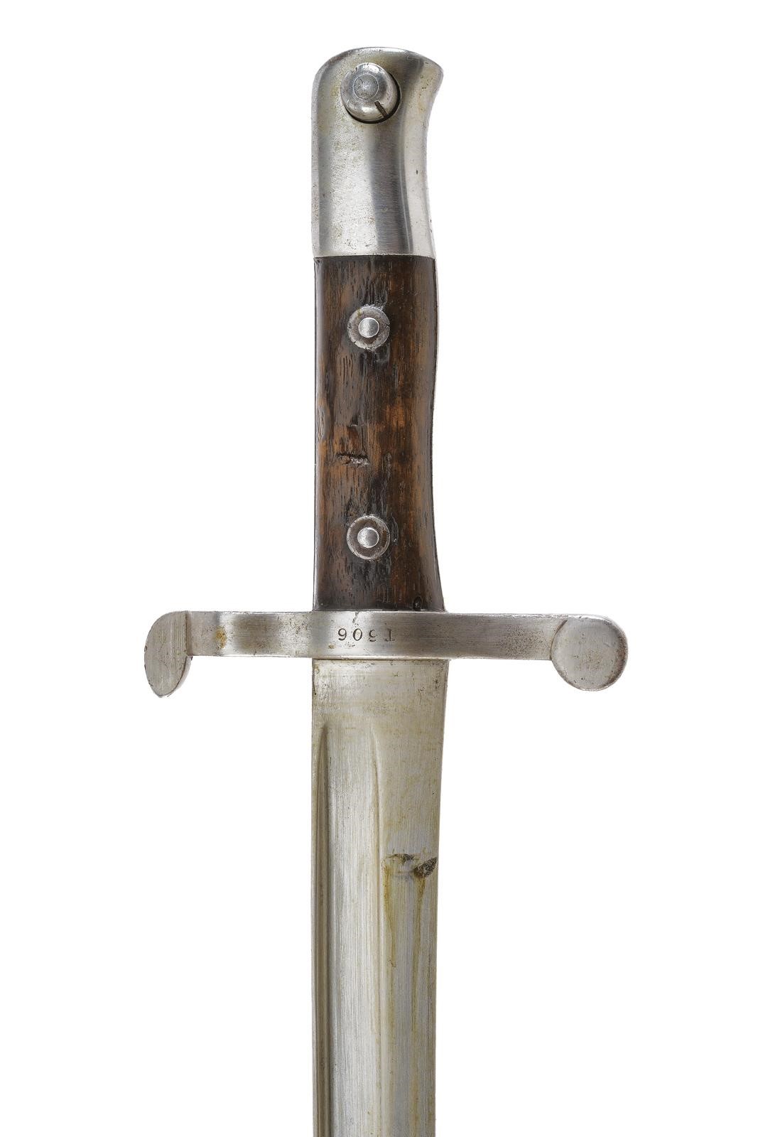 Baionetta per Kropatschek Mod. 1886, lama con marcatura Steyr 1886 e fodero in ferro