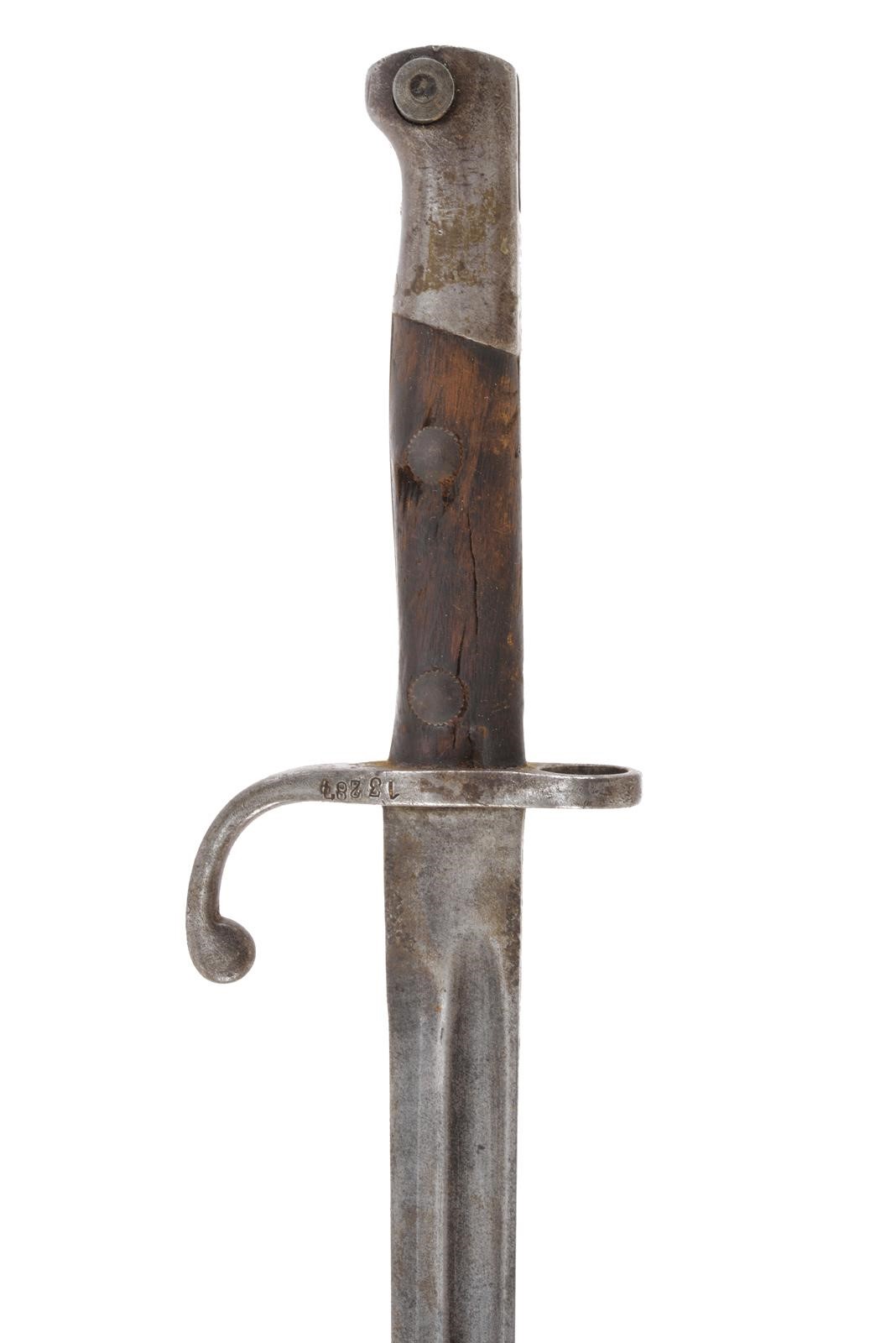 Baionetta Mod. 1908, lama sgusciata, ferro numerato e guancette in legno