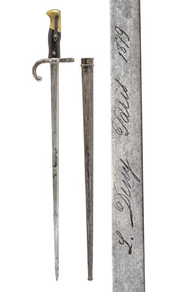 Baionetta Gras mod. 1874, lama con marcatura “L. Deny Paris 1879”
