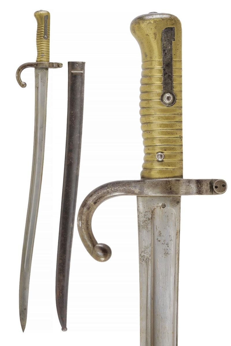 Baionetta Chassepot 1866, lama scanalata con marcature “Tulle 8bre 1872”