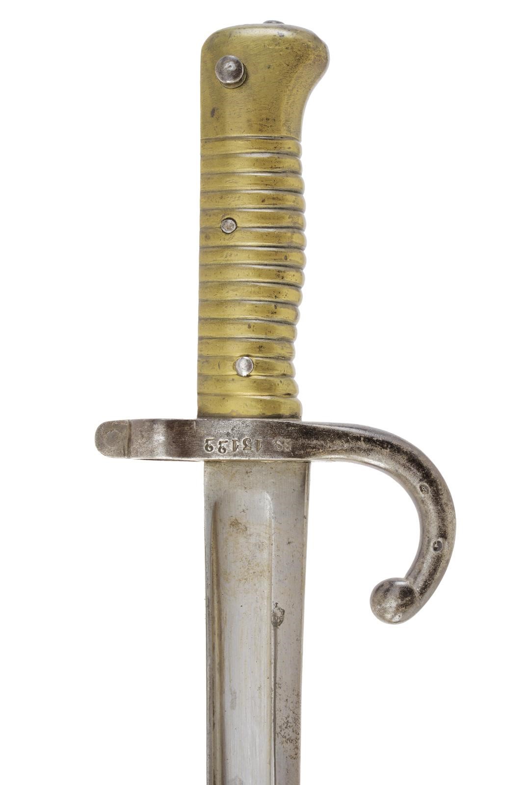 Baionetta Chassepot 1866, lama scanalata con marcature “Tulle 8bre 1872”