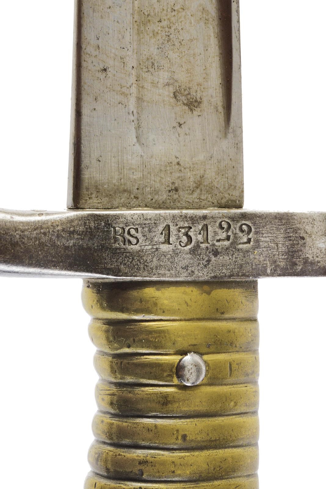 Baionetta Chassepot 1866, lama scanalata con marcature “Tulle 8bre 1872”