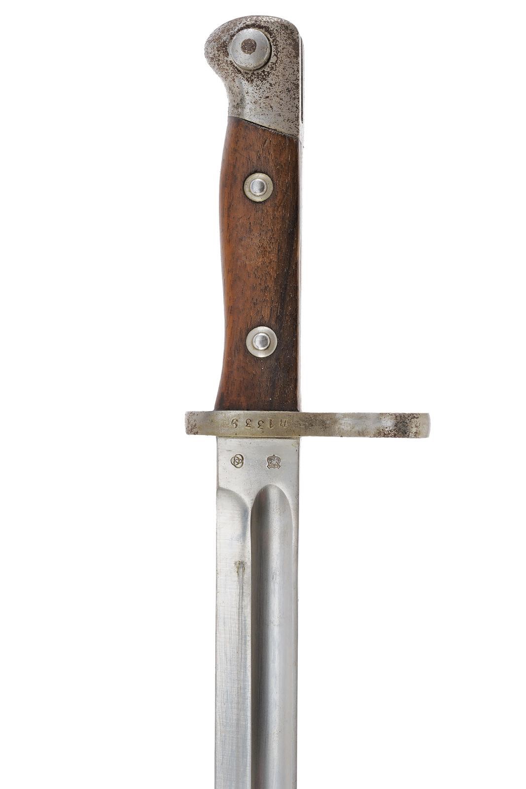 Baionetta per Mauser K98, lama dritta punzonata con emblema cileno e marcatura di Solingen