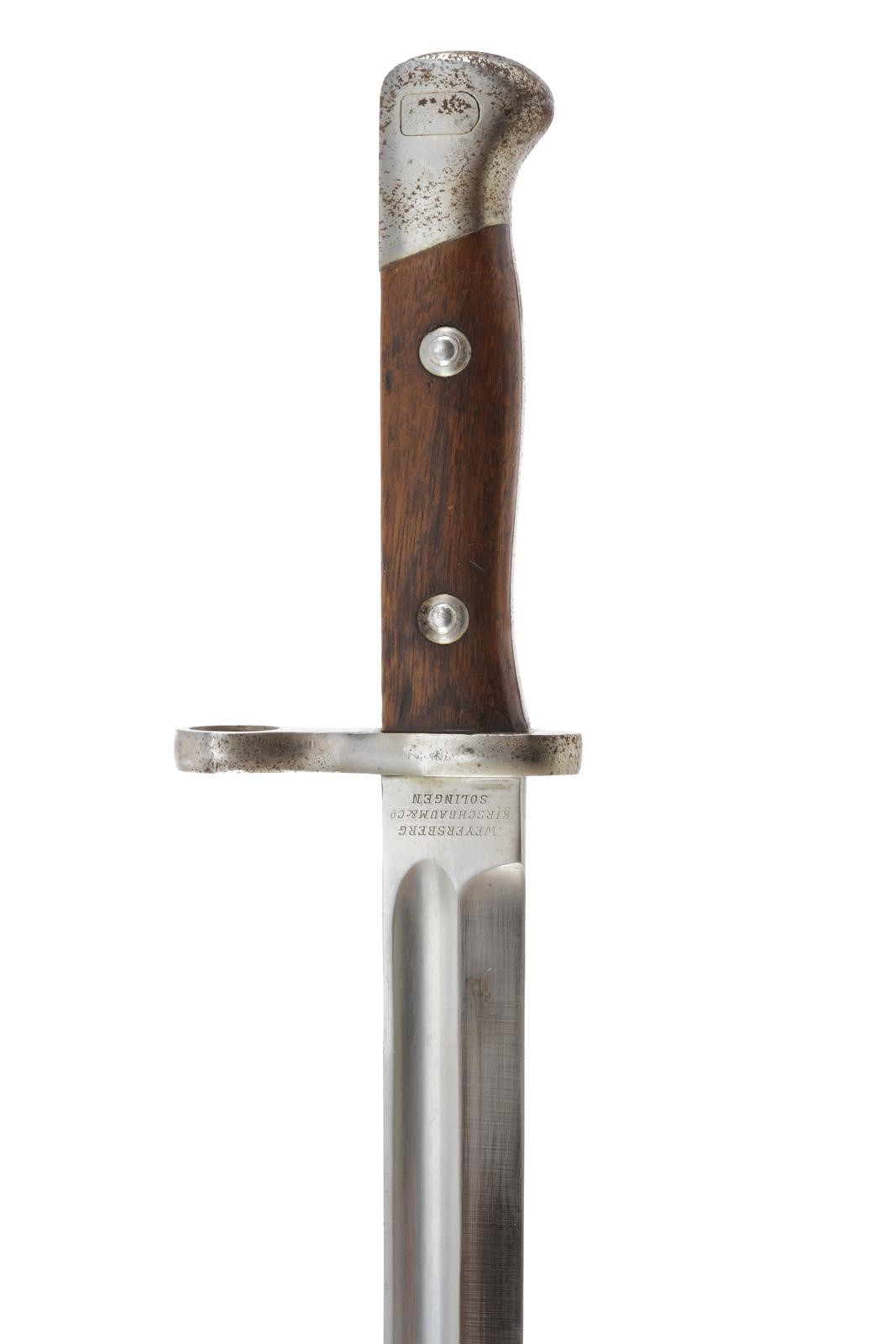 Baionetta per Mauser K98, lama dritta punzonata con emblema cileno e marcatura di Solingen