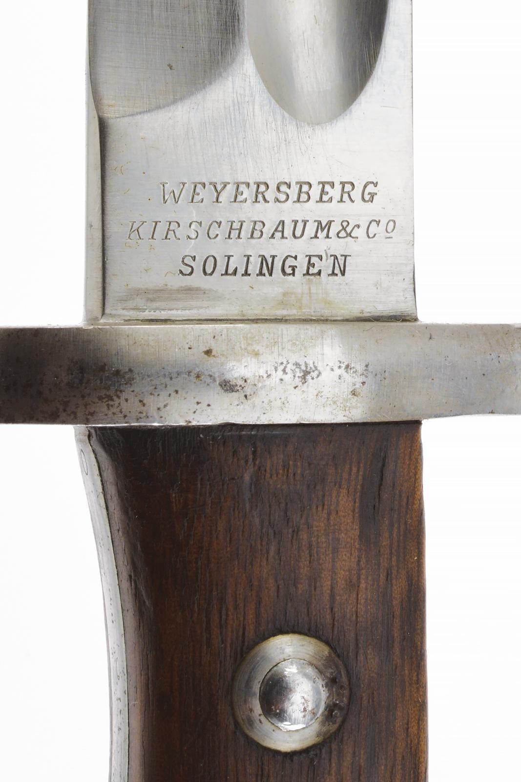 Baionetta per Mauser K98, lama dritta punzonata con emblema cileno e marcatura di Solingen