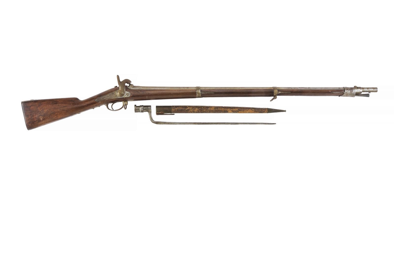 Fucile a luminello Mod. 1842 con baionetta, canna liscia e culatta ottagonale