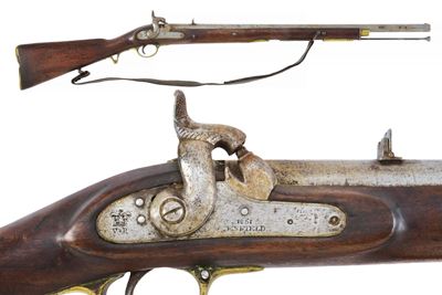 Enfield, Carabina Brunswick a luminello (Impero Britannico), canna con marcatura “ENFIELD 1844”
