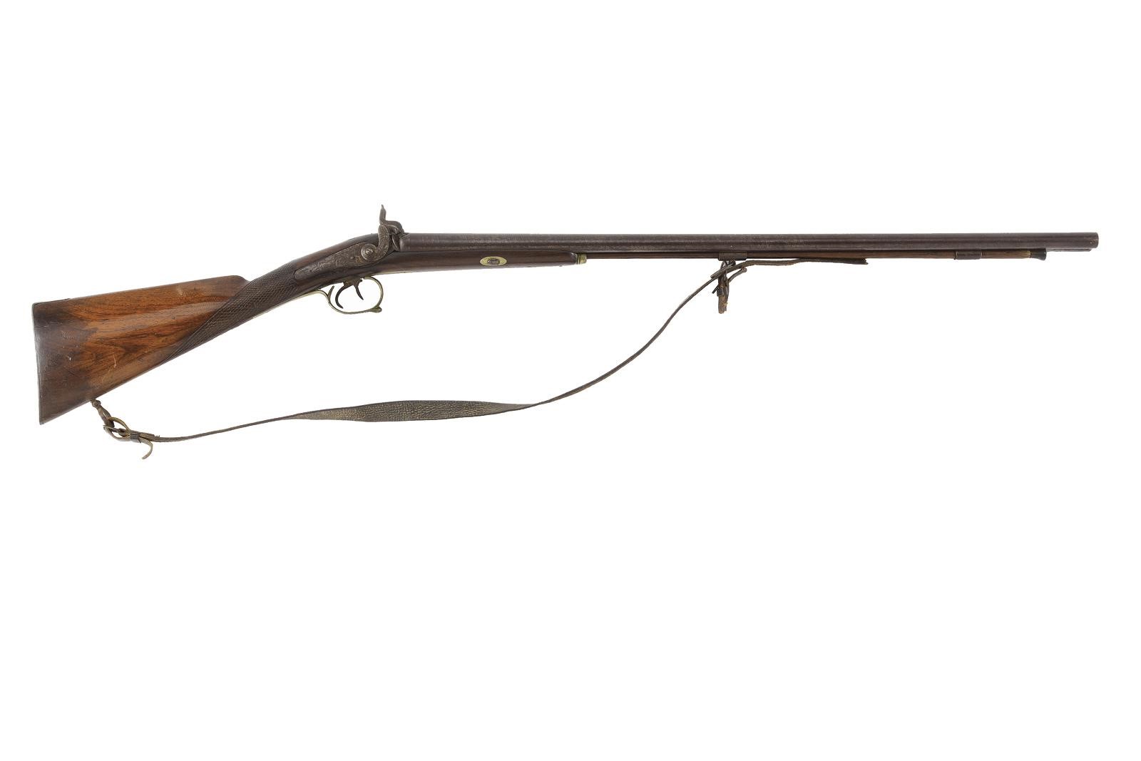 Arma a canne lisce a luminello, meccanica a batterie a molla indietro incise (doppietta)