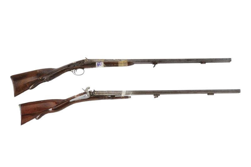 Lotto di due doppiette, canne lisce a torcione con punzoni di Liegi (cal. 17,5 mm) e canne punzon...