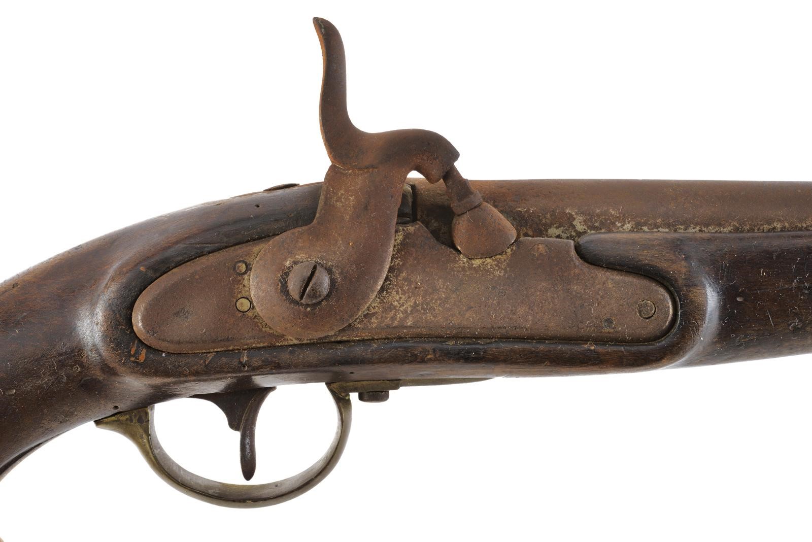 Militaria, Pistola a luminello composita (canna tonda) con cassa in legno