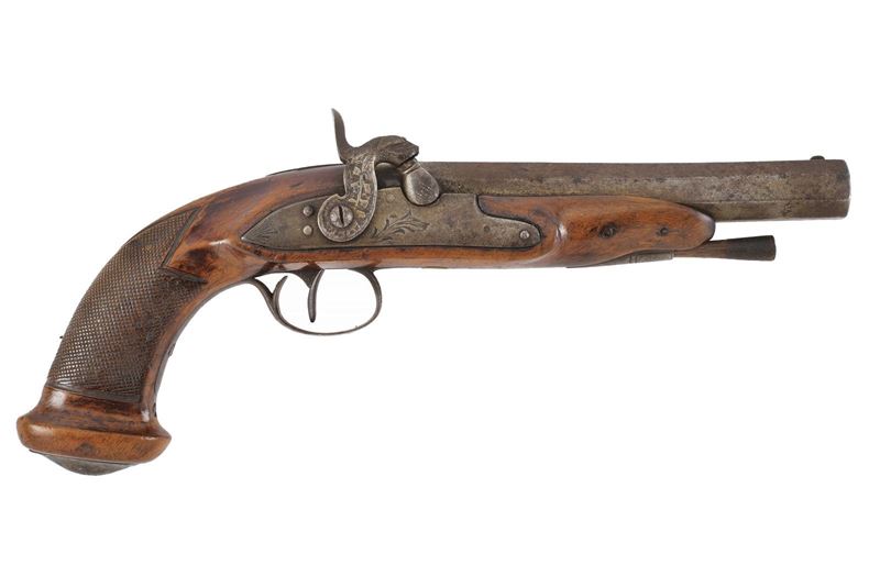 Pistola a luminello, canna ottagonale liscia e banco di prova di Liegi