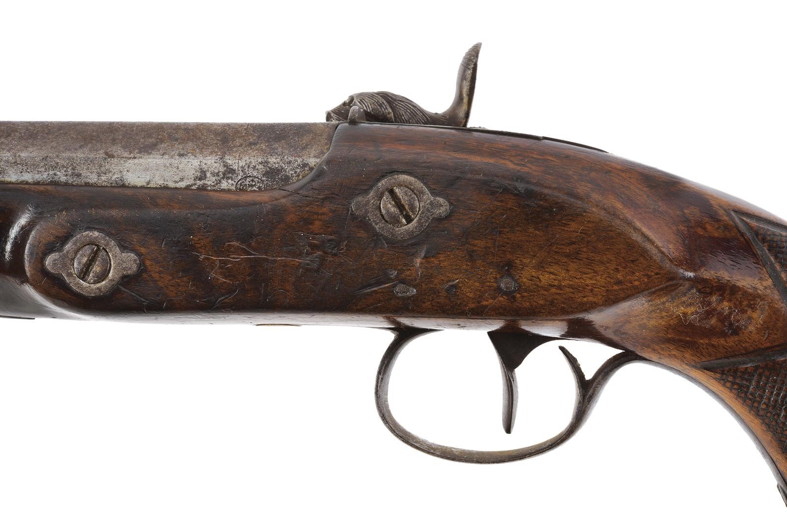 Pistola a luminello, canna ottagonale liscia e banco di prova di Liegi